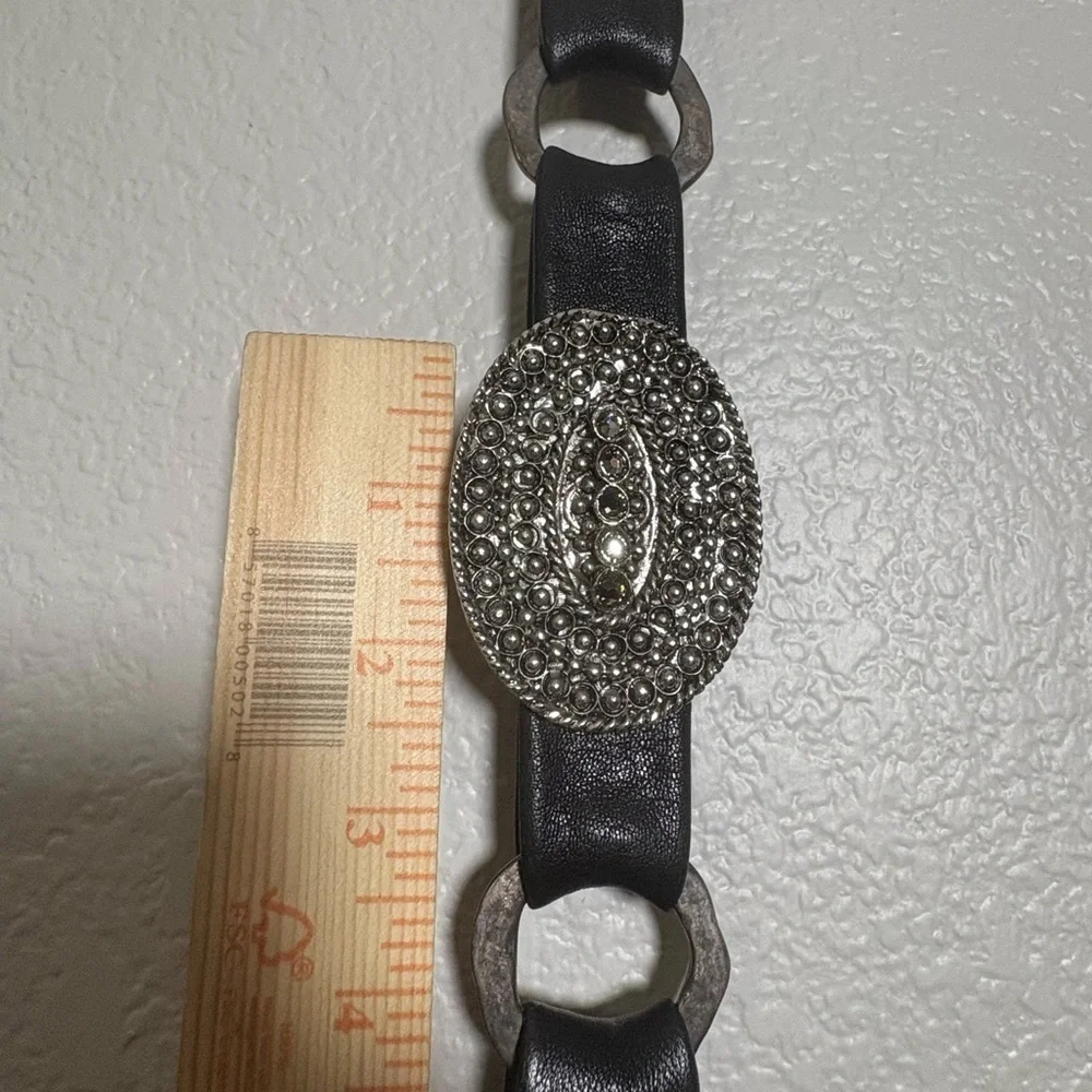 Chic Black Leather and Silver Concho Women's Belt. All Beading Intact. Western